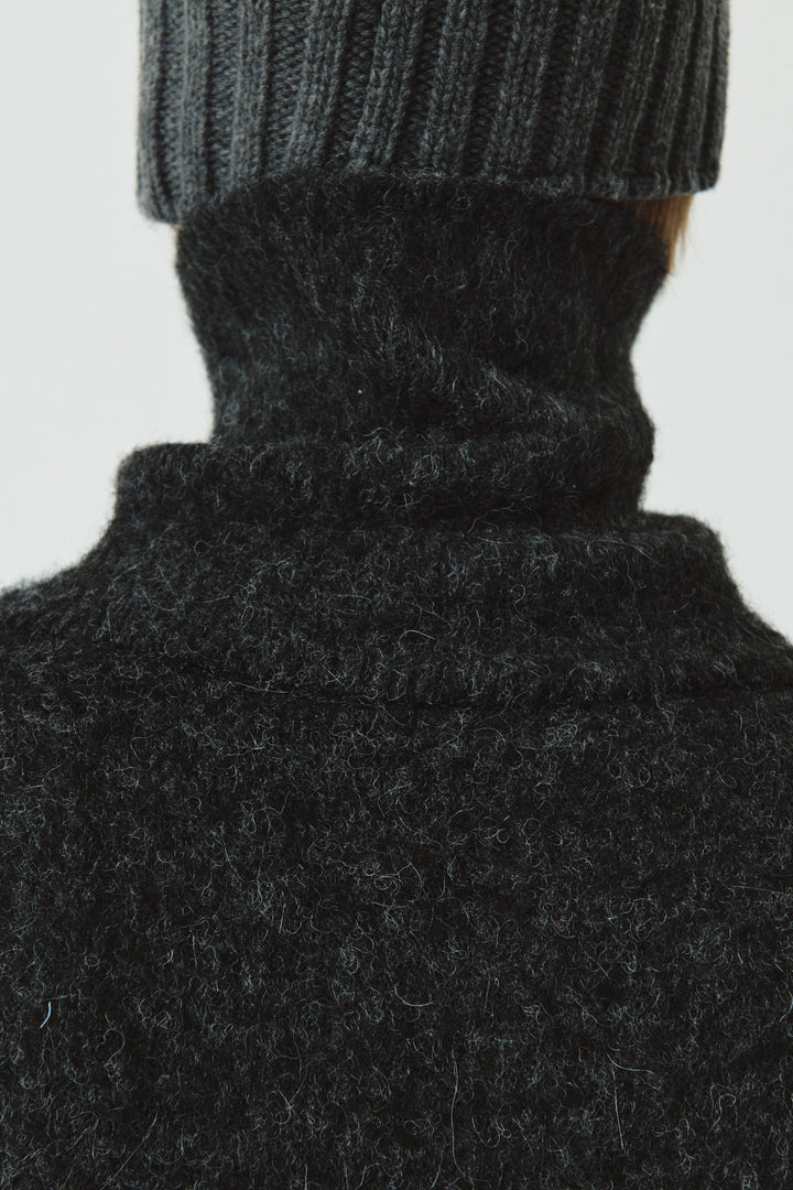 KIMMATIN Button High Neck Alpaca Blend Sweater — Charcoal