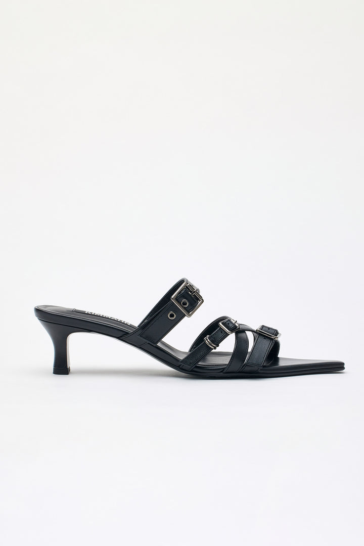 KIMMATIN Buckle Strap Sandal Heels — Black