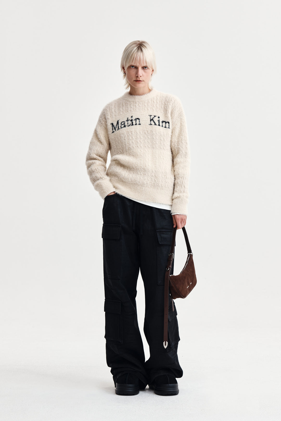 Matin Kim Hairy Cable Knit Pullover Light — Beige