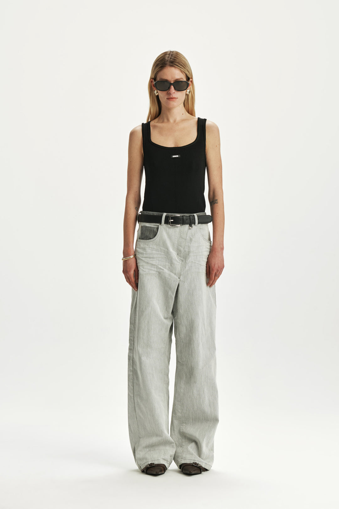 KIMMATIN Deconstruction Wide Denim Pants — Light Grey