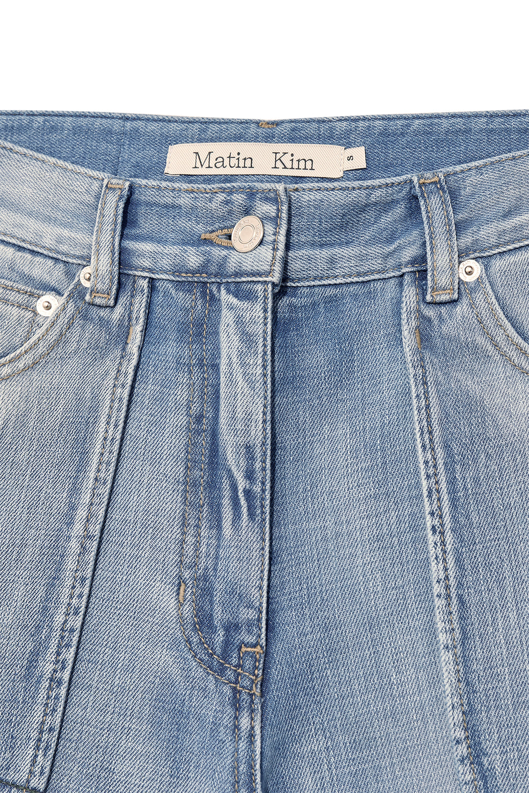 Matin Kim Out Pocket Washed Denim Pants — Light Blue
