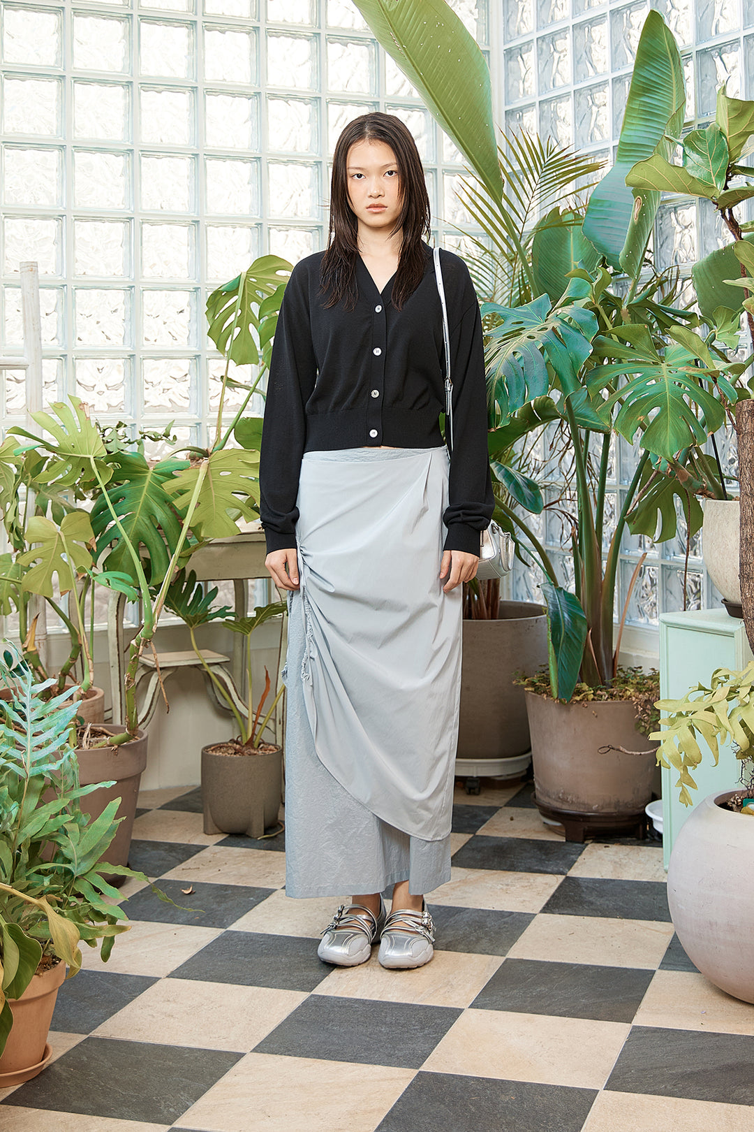Matin Kim Back Logo See-Through Cardigan — Black