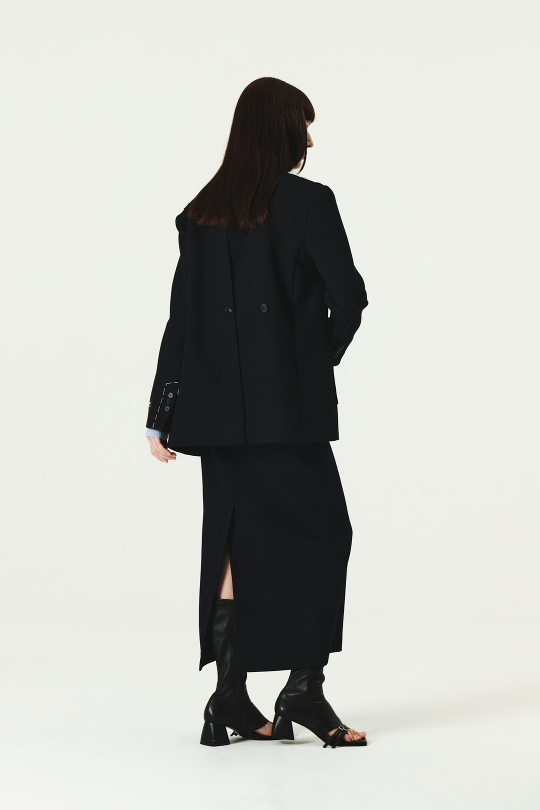 KIMMATIN Foldover Twill Wool Skirt — Navy blue