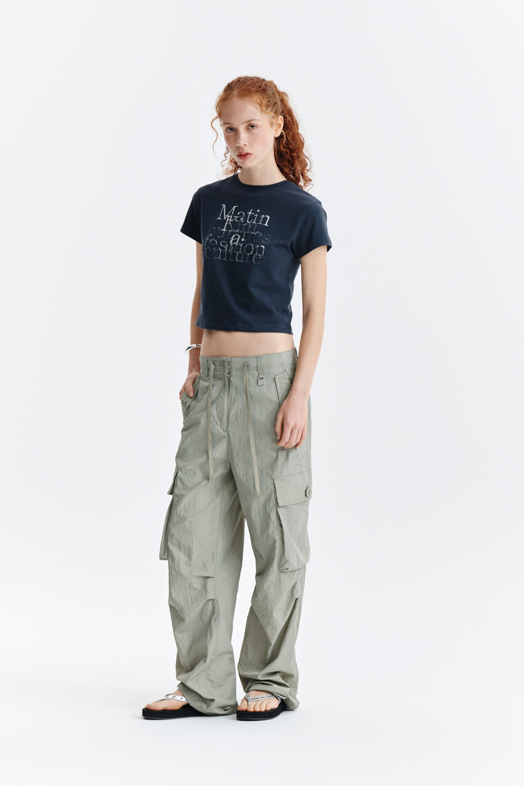 Matin Kim Dusty Typo Graphic Crop Top — Charcoal