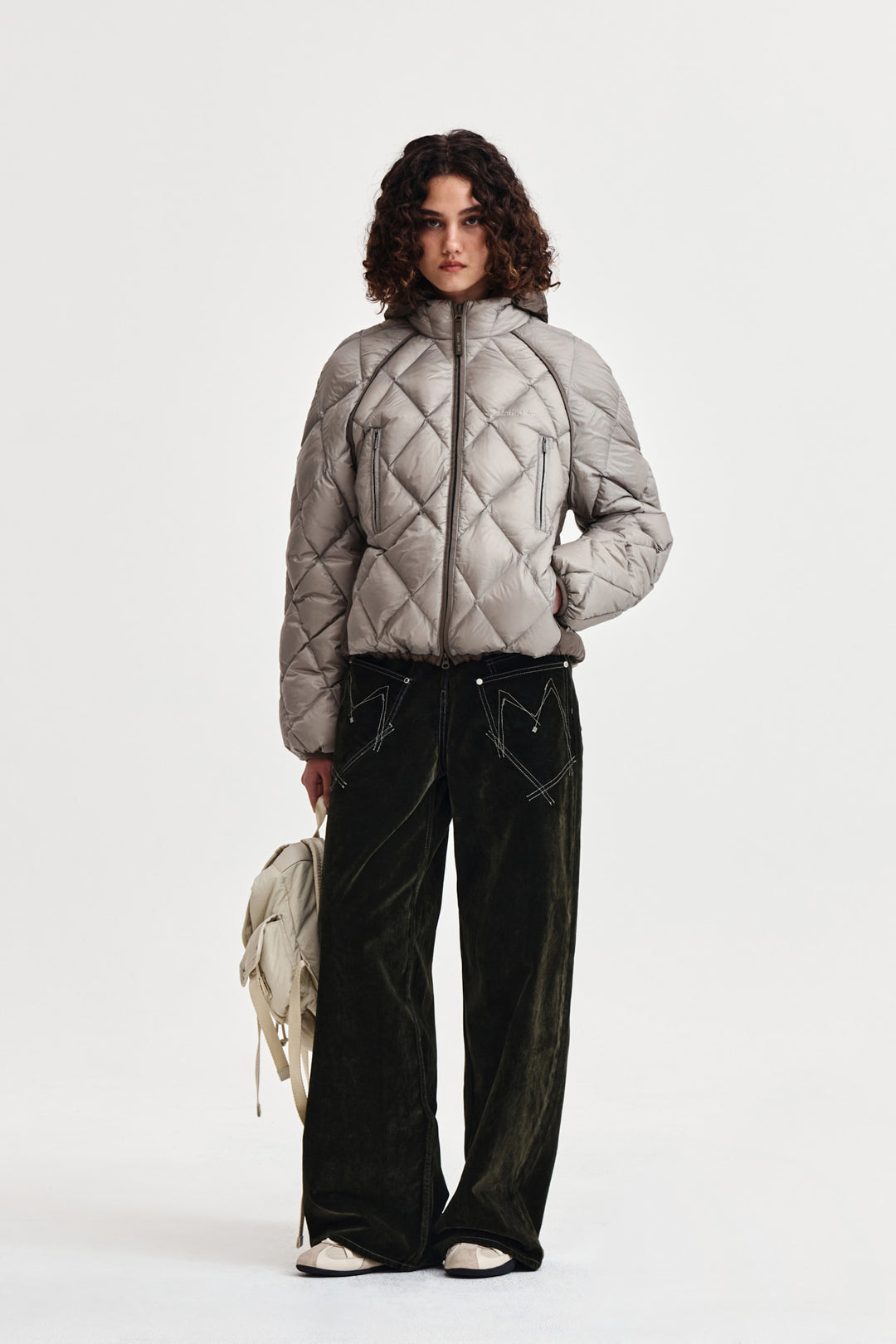 Matin Kim Quilting Hoody Lightweight Jumper — Beige