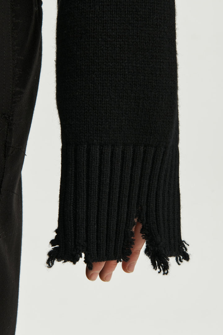 KIMMATIN Damage Crop Knit Cardigan — Black