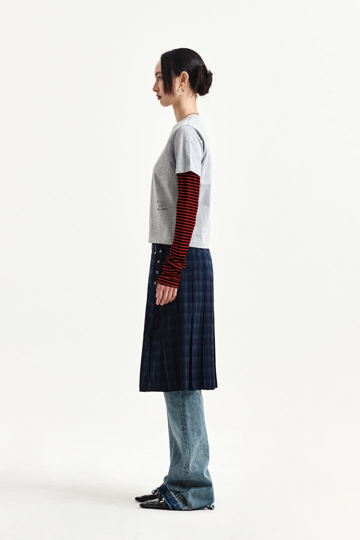 Matin Kim Graffiti Logo Stripe Layered Top — Gray