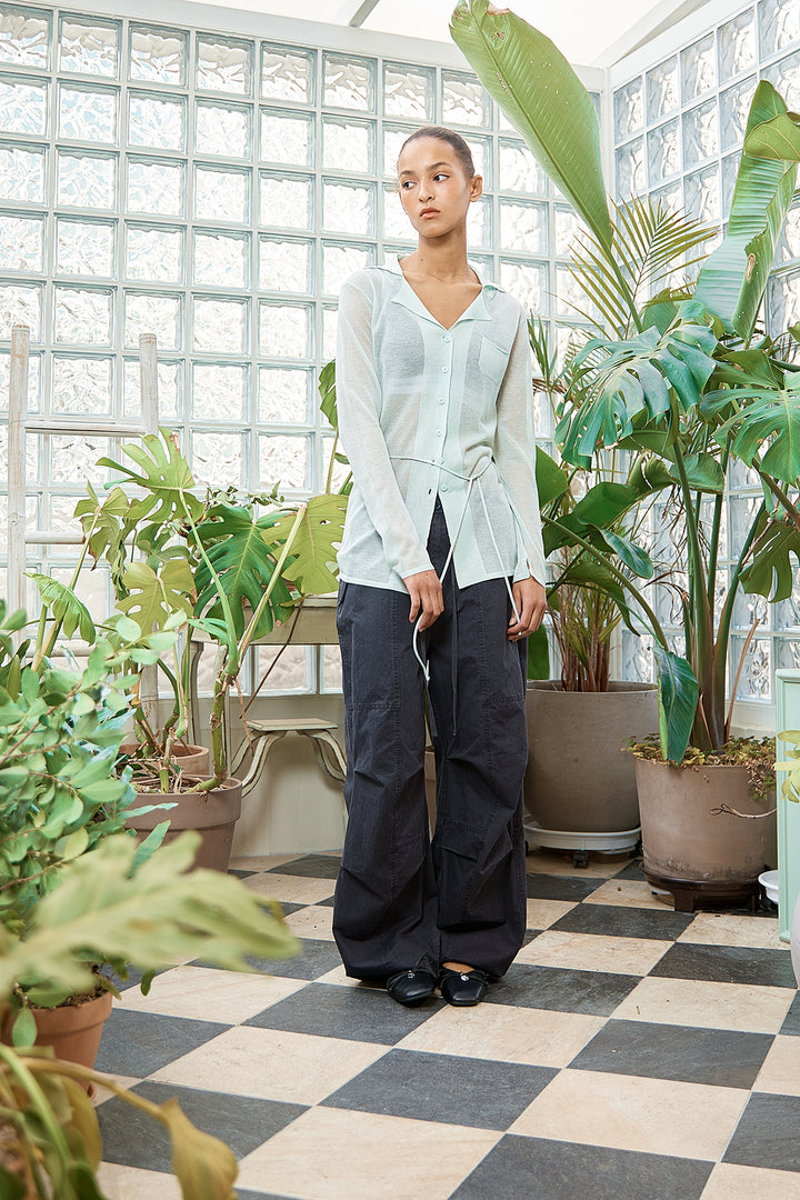 Matin Kim String Point Plain Long Cardigan — Mint
