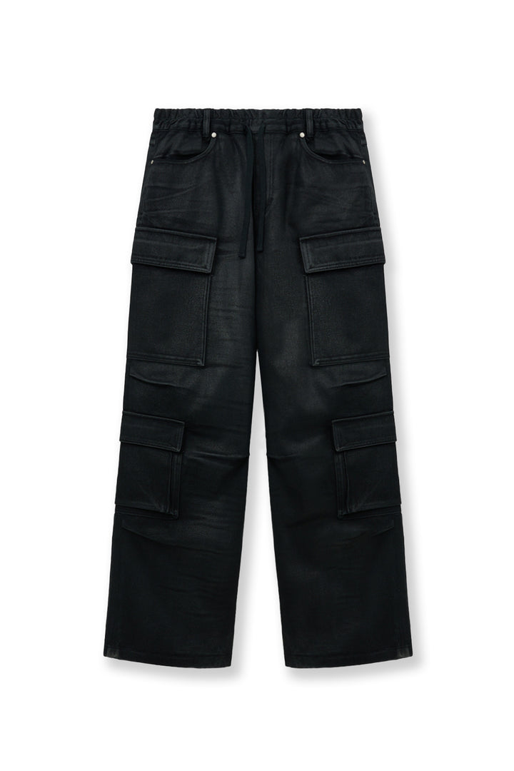 Matin Kim Coating Cargo Denim Pants — Black