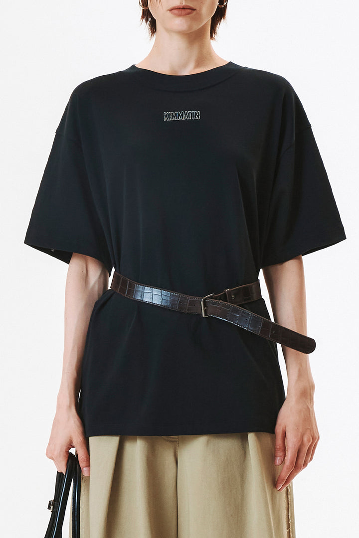 KIMMATIN Logo Embroidery Oversize Top — Black
