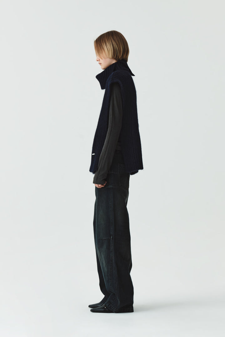 KIMMATIN High Neck Wool Knit Vest — Navy blue