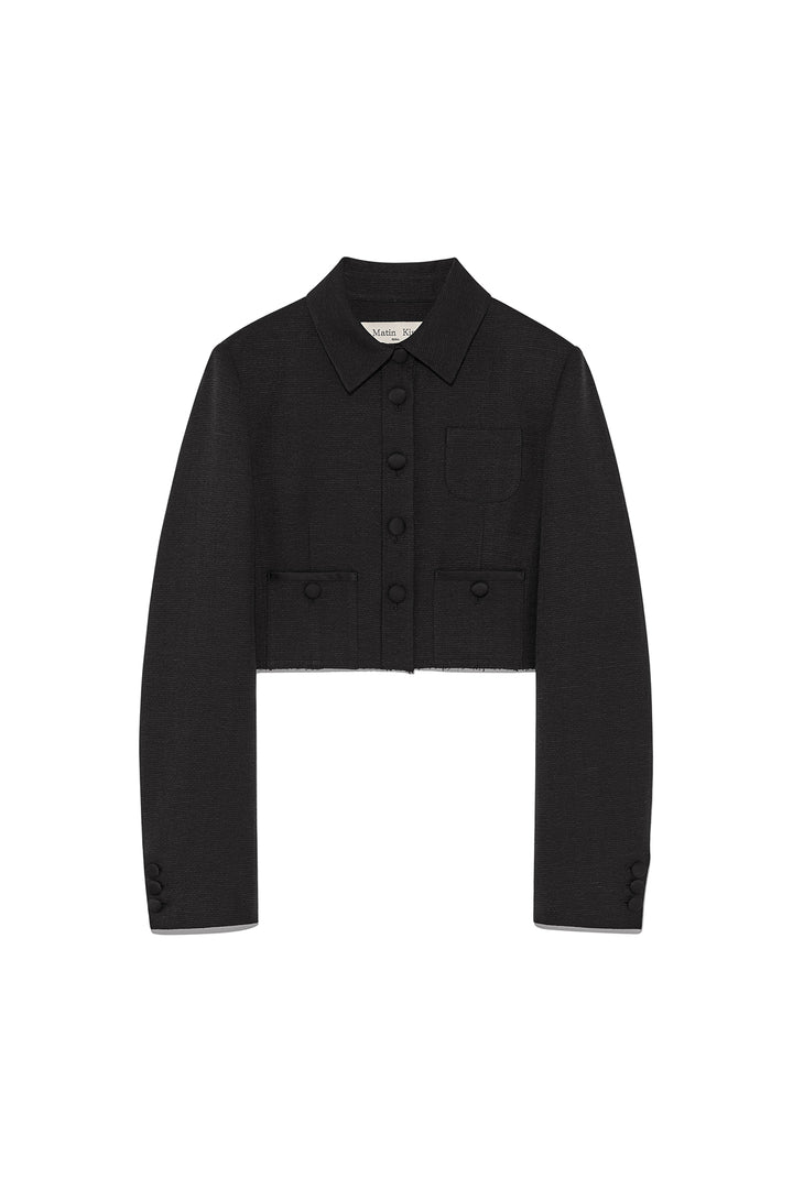 Matin Kim Stripe Herringbone Pocket Crop Jacket — Black