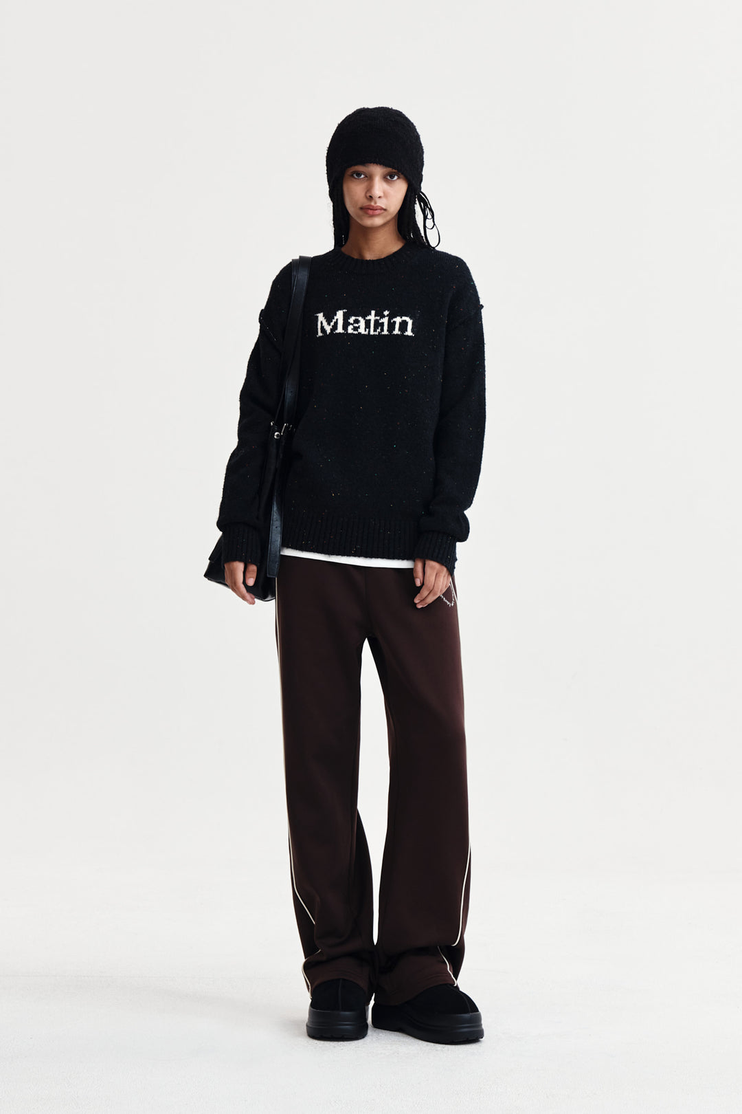 Matin Kim Mixed Yarn Knit Pullover — Dark Navy