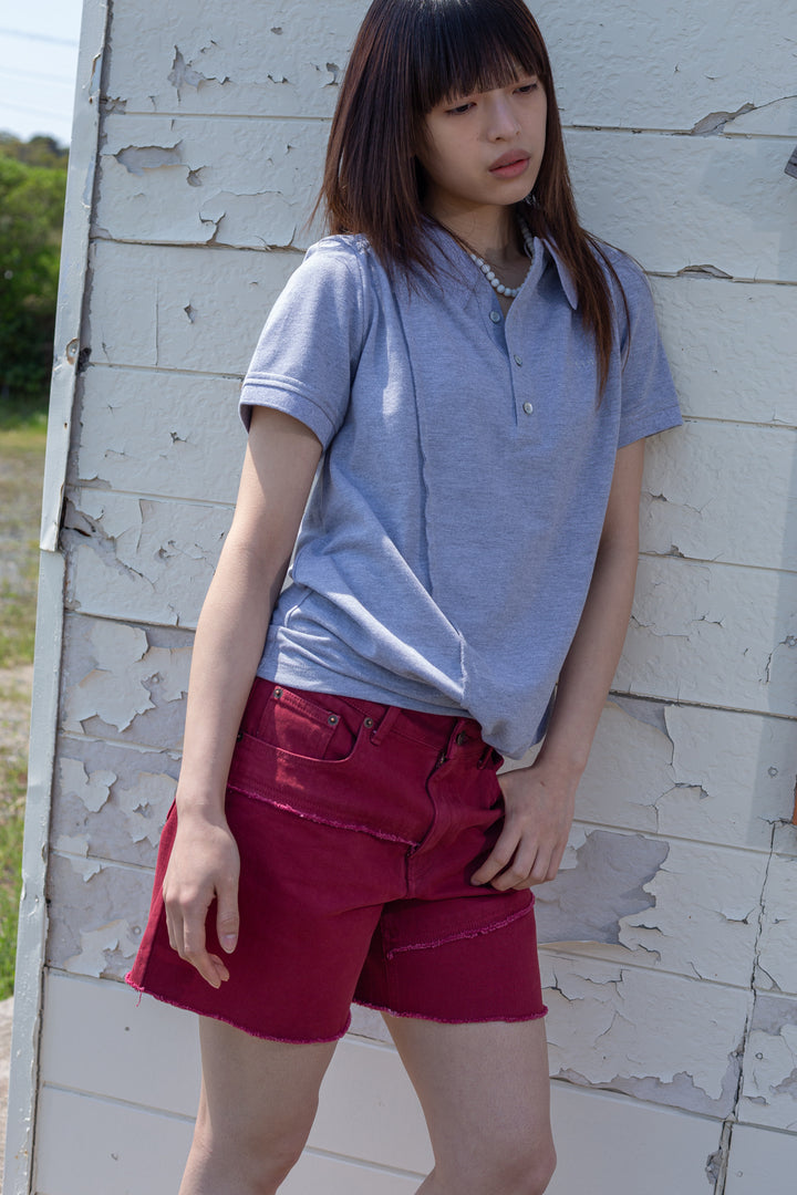 Matin Kim Cut Line Point Denim Shorts — Red