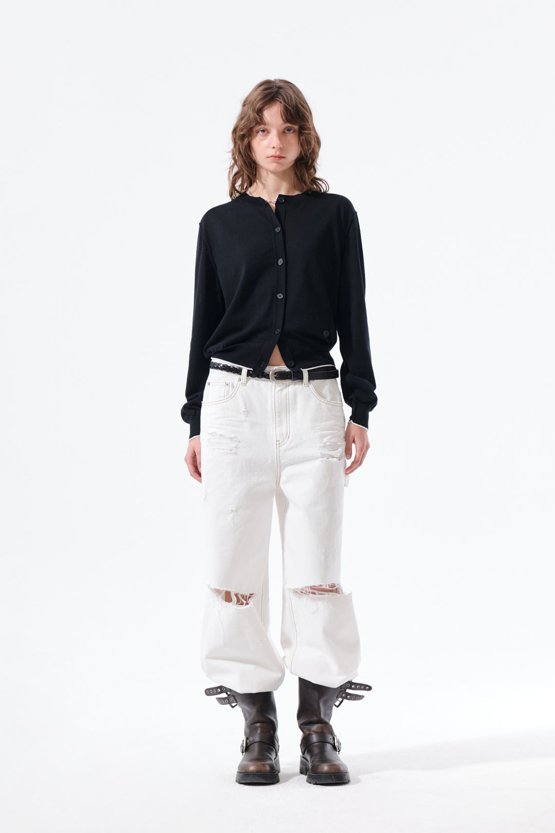 Matin Kim Back Logo Sheer Cardigan — Black