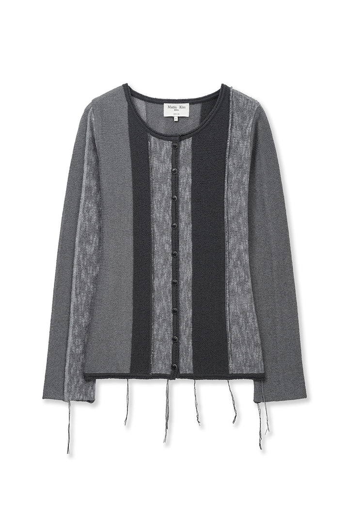 Matin Kim Color Block Slim Knit Cardigan — Charcoal