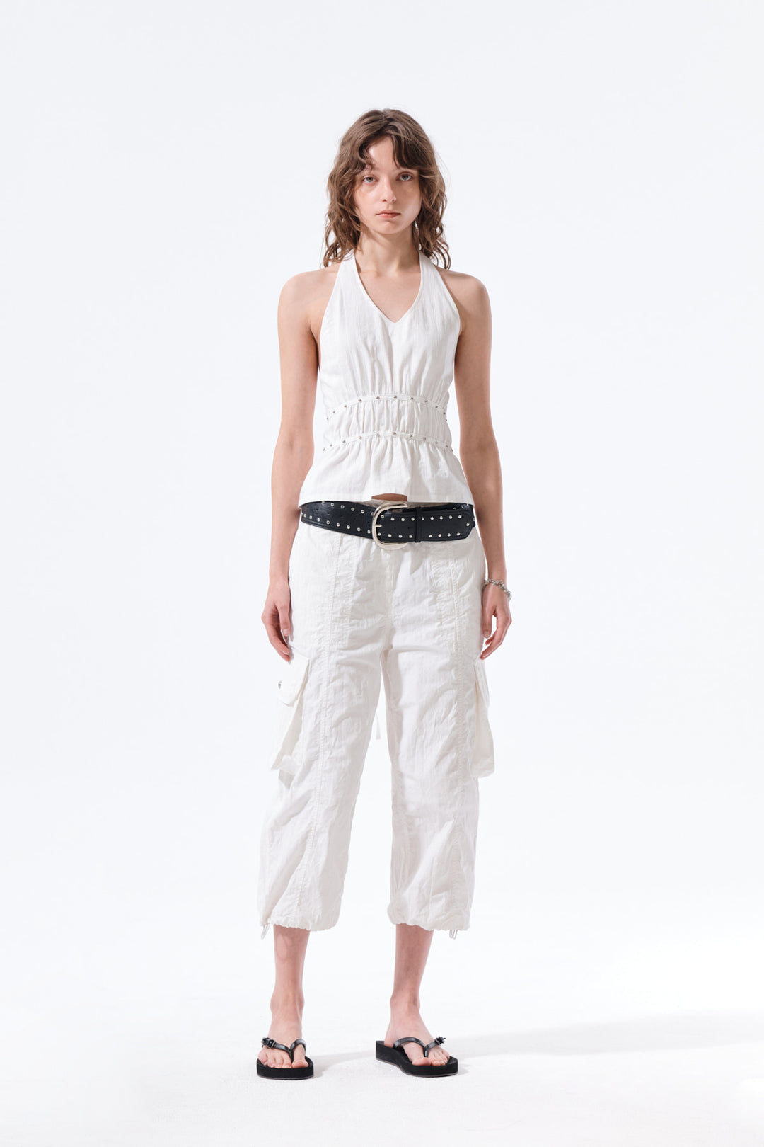 Matin Kim Halter Neck Shirring Blouse — White
