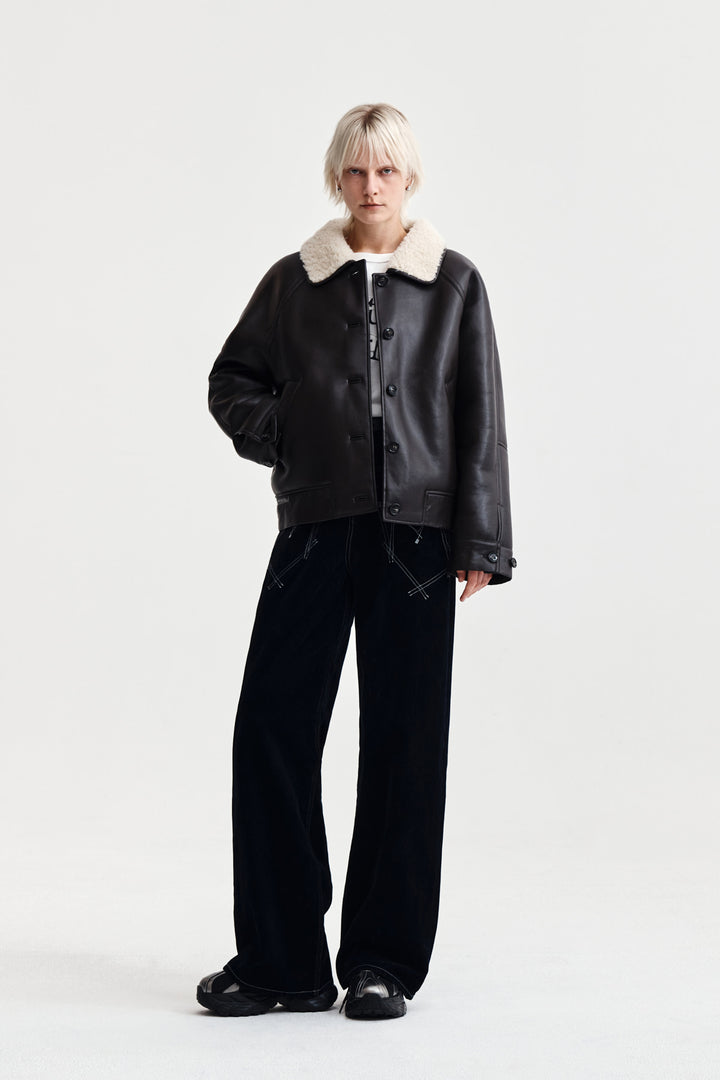 Matin Kim Fur Collar Mustang Jumper Dark — Brown