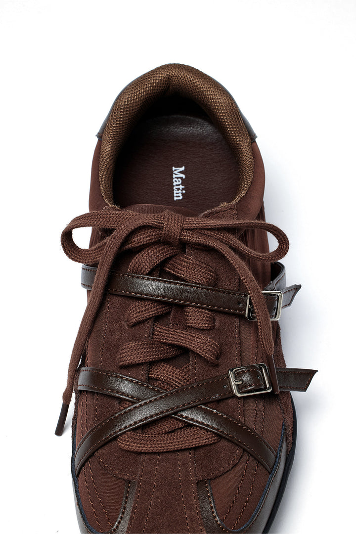 Matin Kim Cross Strap Suede Block Sneaker — Brown