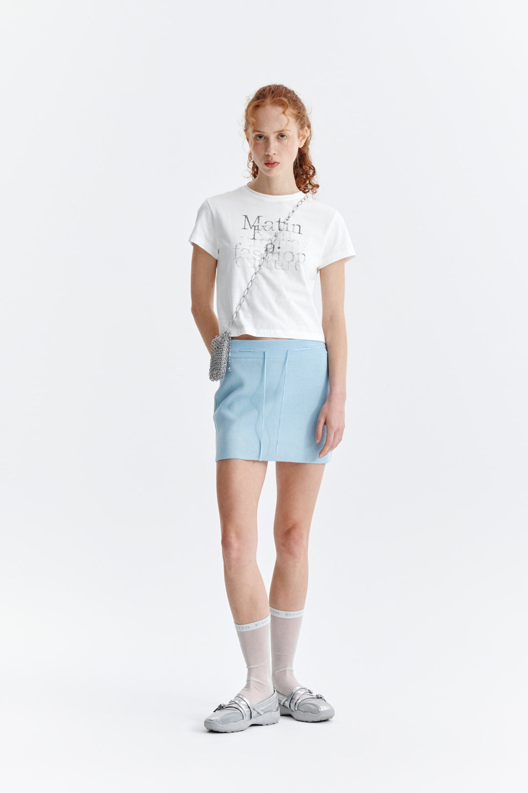 Matin Kim Dusty Typo Graphic Crop Top — White