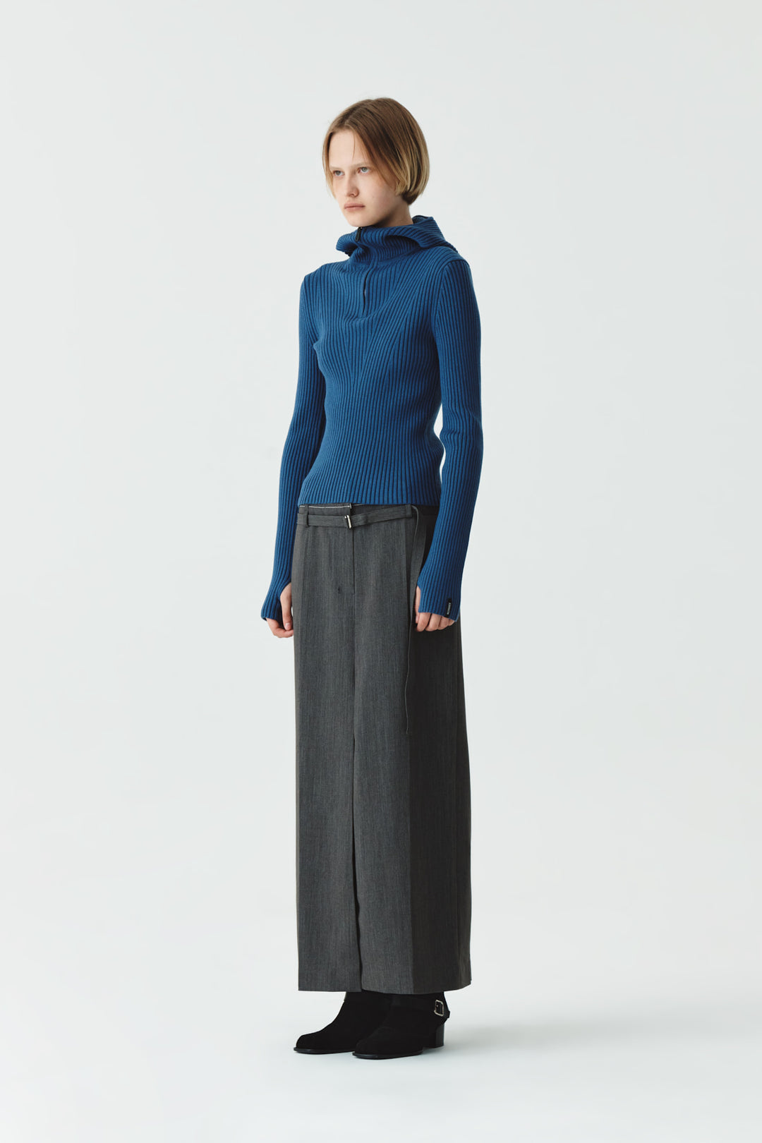 KIMMATIN Slit Point H Line Long Skirt — Gray