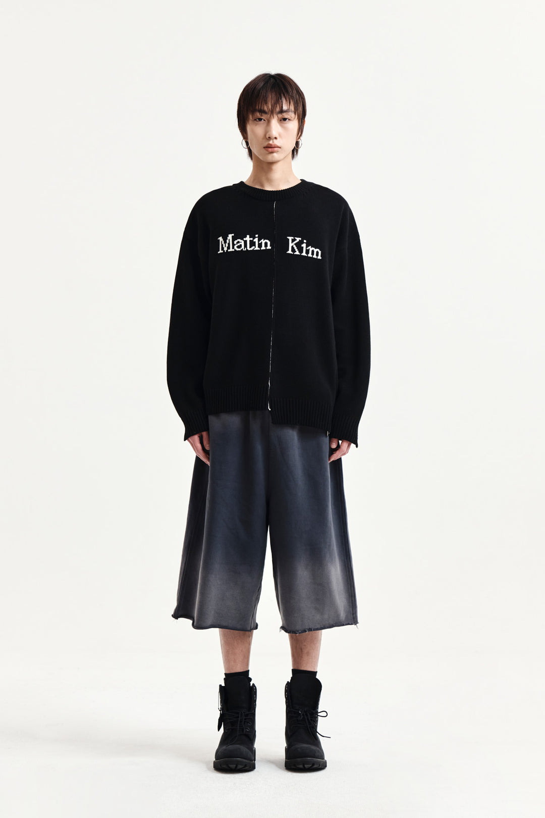 Matin Kim Asymmetric Logo Knit Pullover — Black