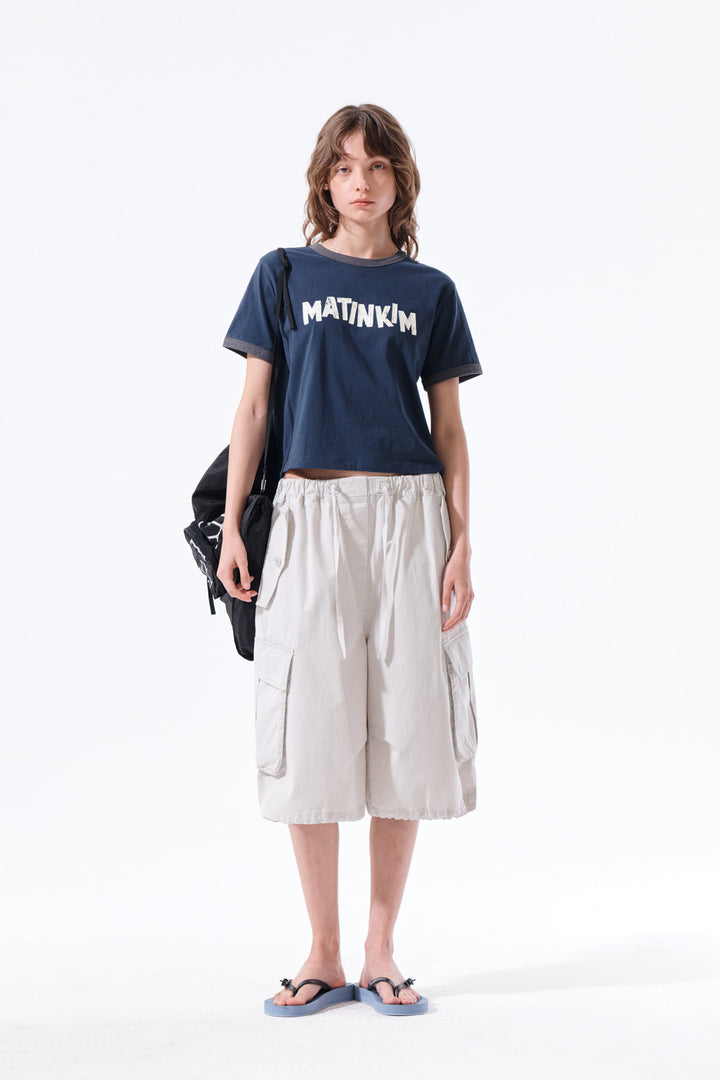 Matin Kim Logo Ringer Crop Top — Navy blue