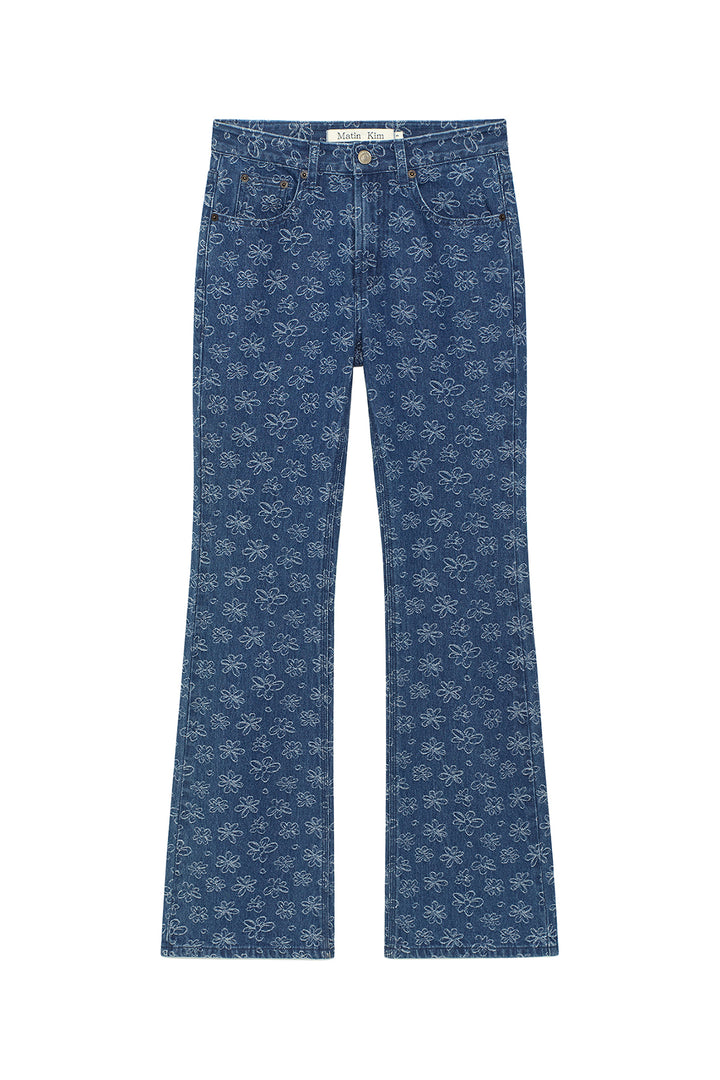Matin Kim Flower Pattern Flare Denim — Blue