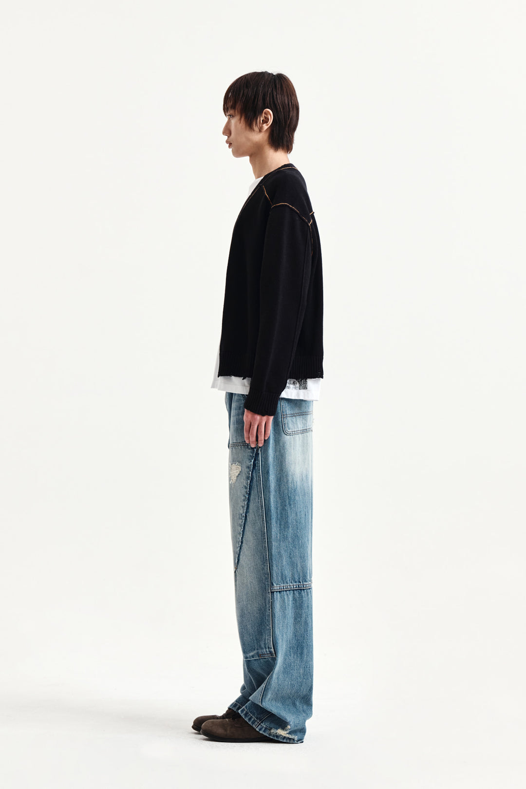 Matin Kim Back Logo Line Point Knit Cardigan — Black