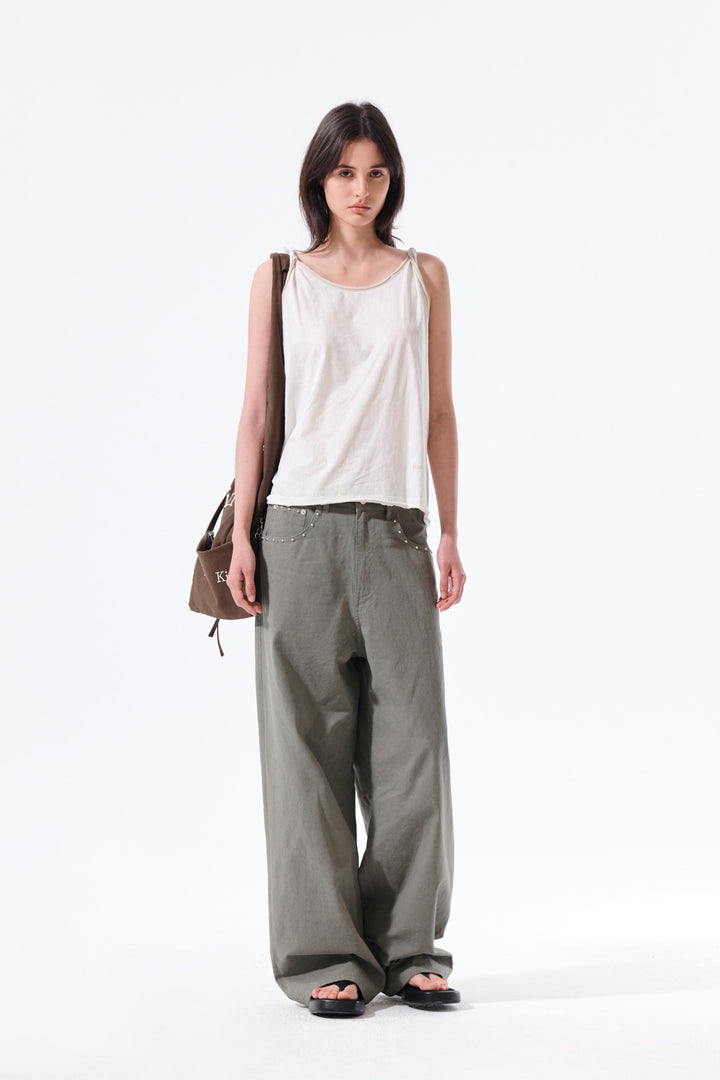 Matin Kim Stud Point Color Denim Pants — Khaki
