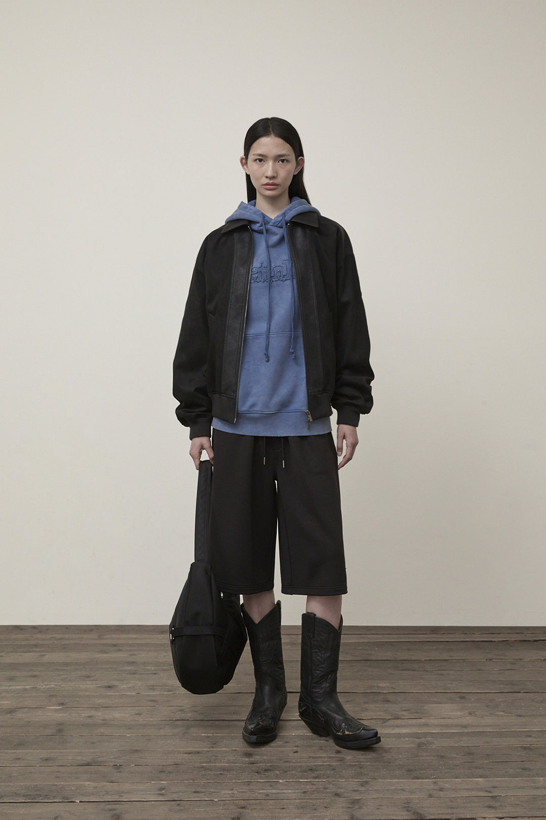 Matin Kim Suede Mix Leather Zip Jumper — Black