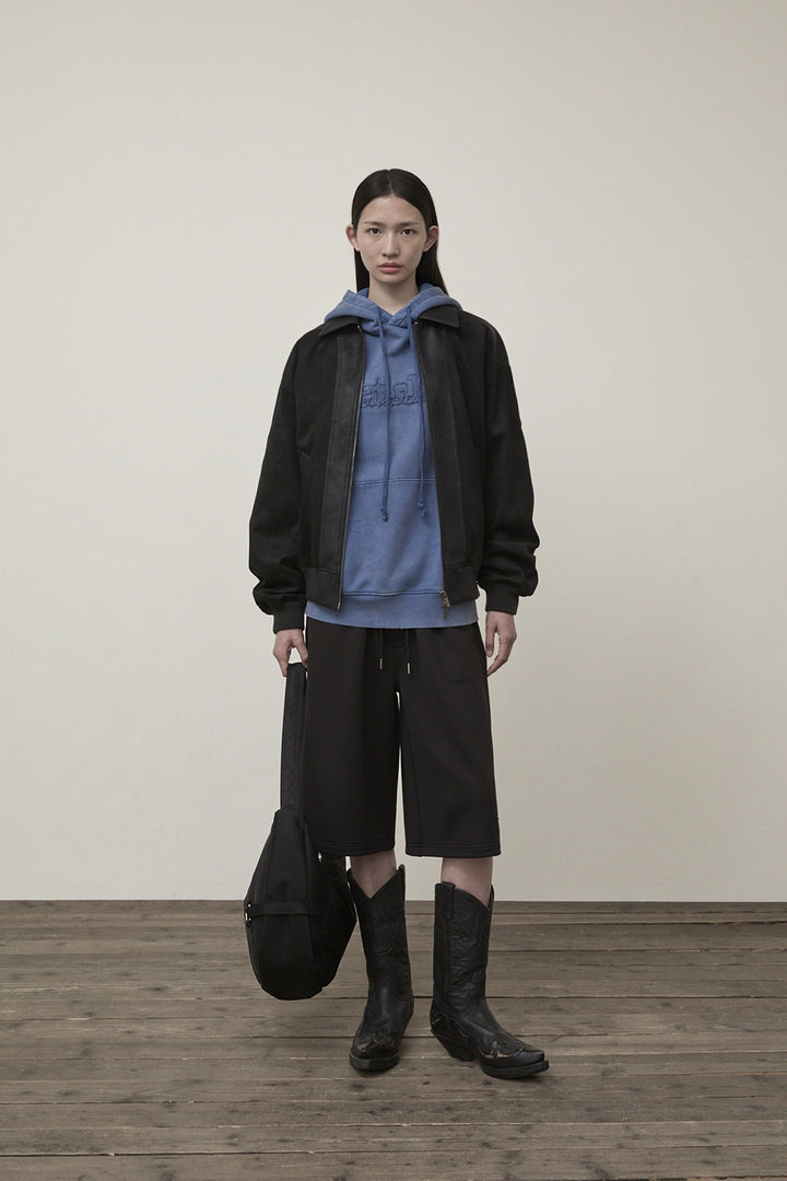 Matin Kim Suede Mix Leather Zip Jumper — Black