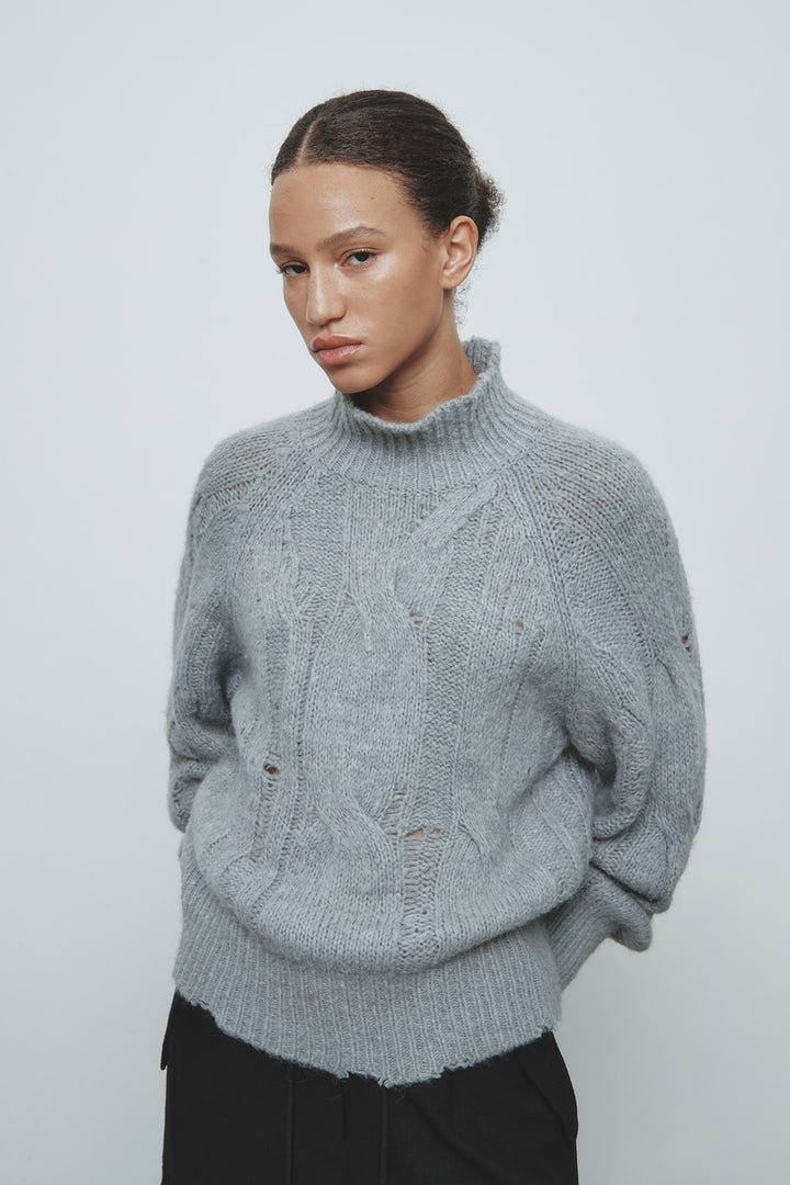 KIMMATIN Oversize Highneck Volume Pullover — Gray