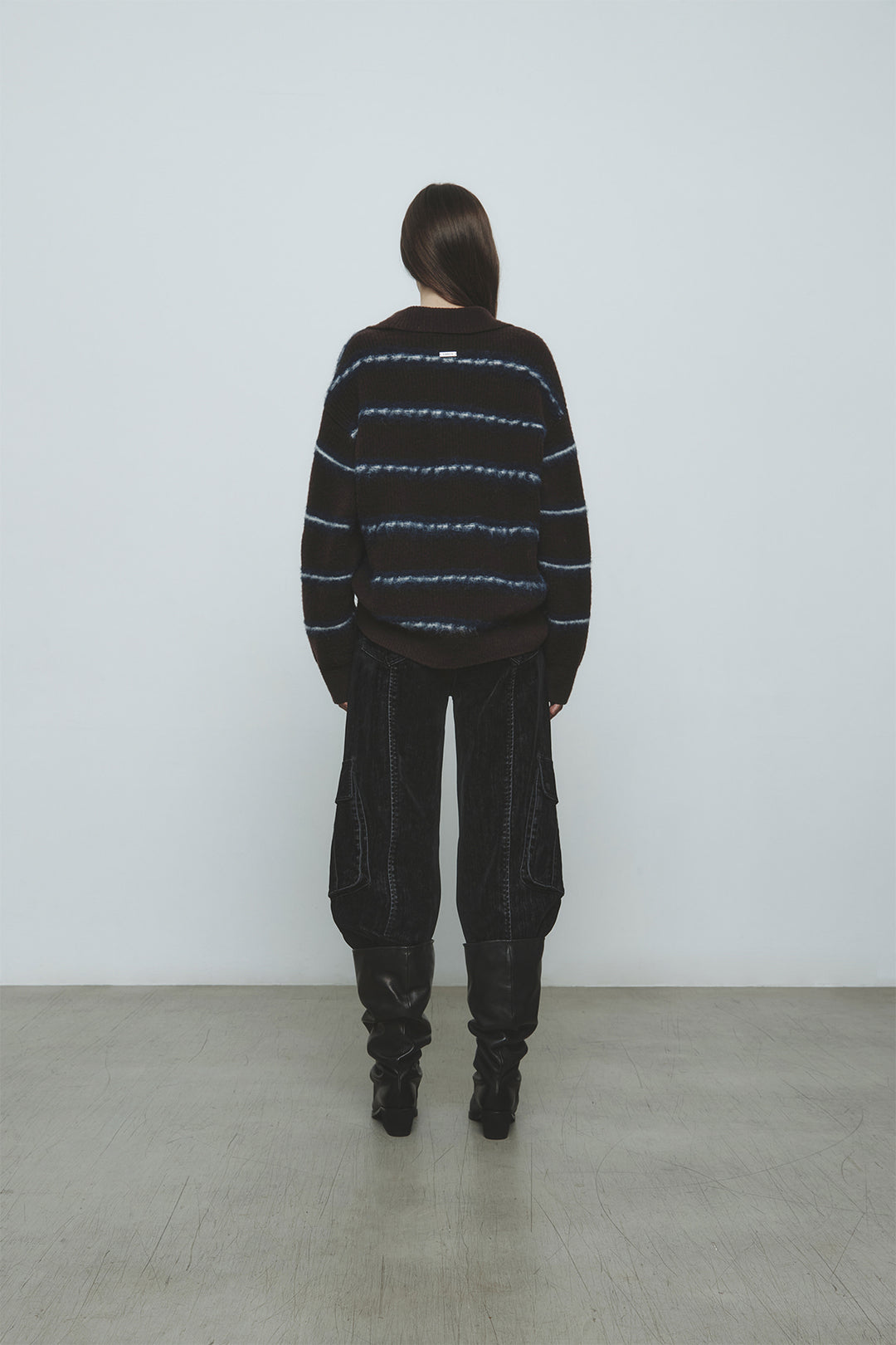KIMMATIN Hairy Stripe Piqué Knit Top — Brown