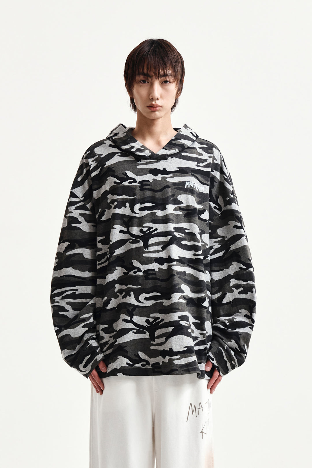 Matin Kim Typo Artwork Camouflage Hoody — Khaki