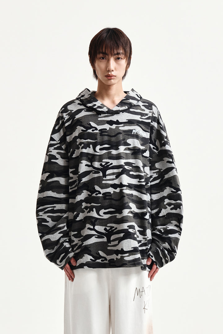Matin Kim Typo Artwork Camouflage Hoody — Khaki