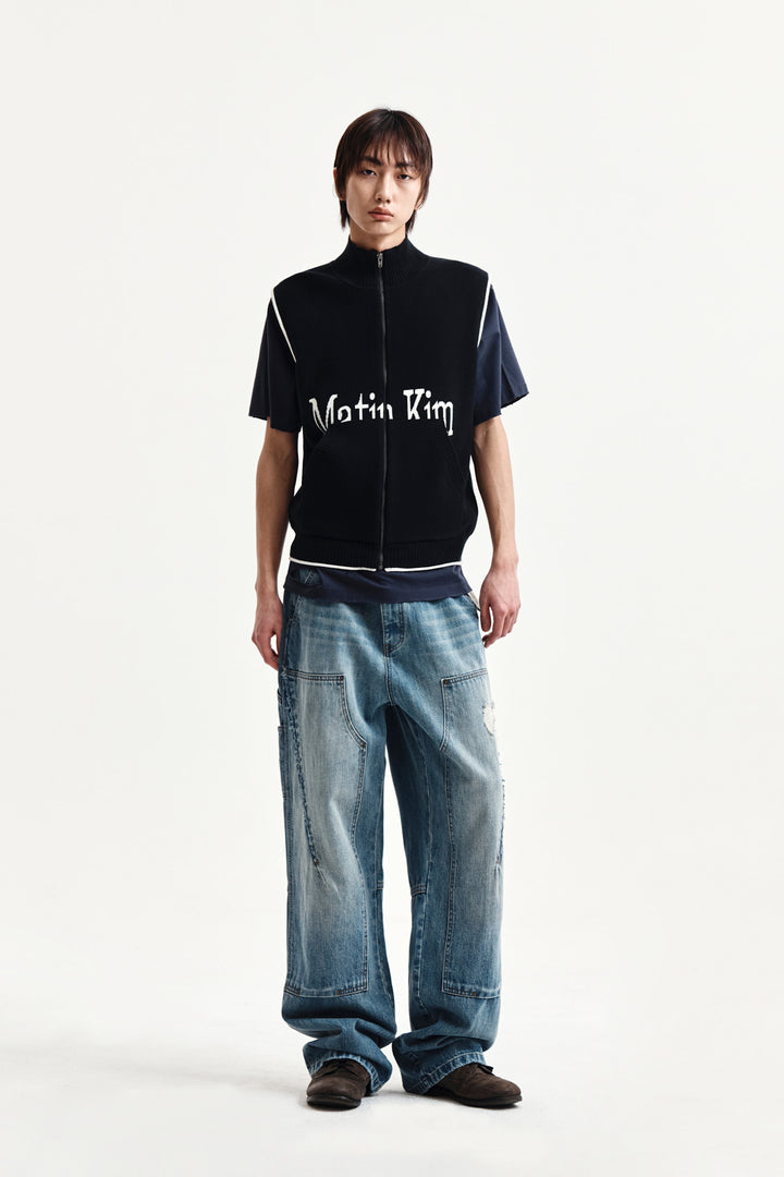 Matin Kim Spell Point Knit Zip Up Vest — Black