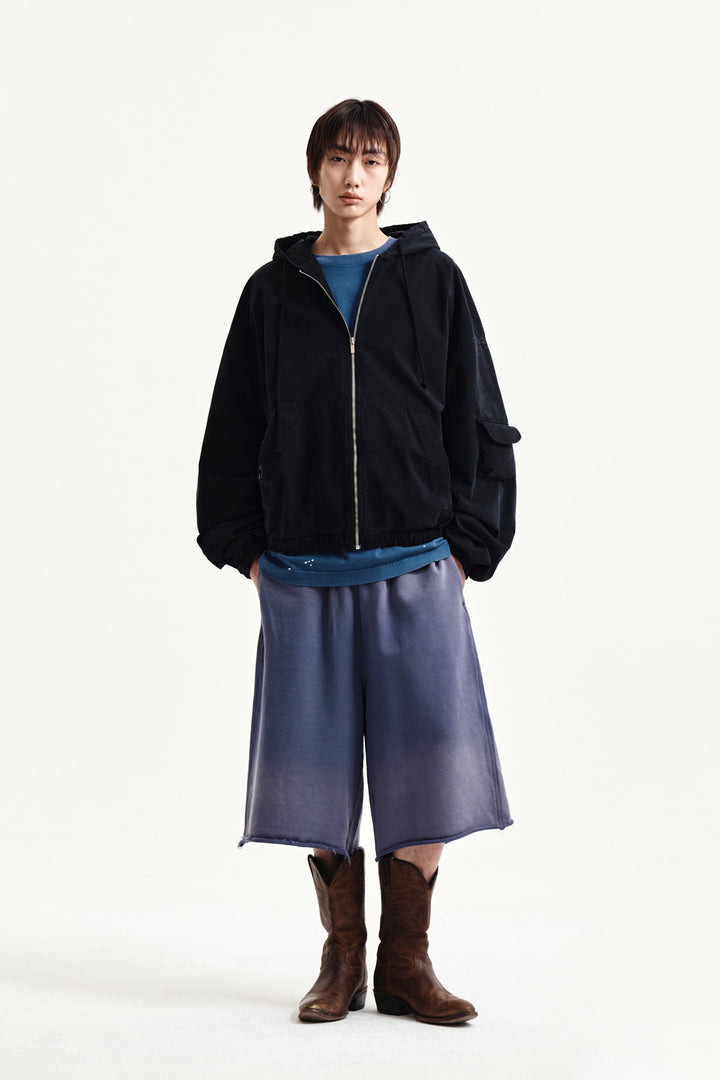 Matin Kim Vintage Washed Back Logo Bermuda Sweatpants — Blue