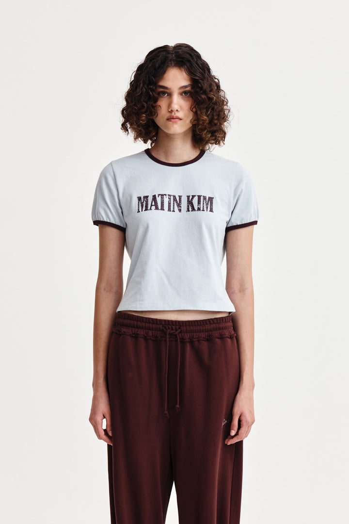 Matin Kim Stud Logo Ringer Top in Smoke — Blue