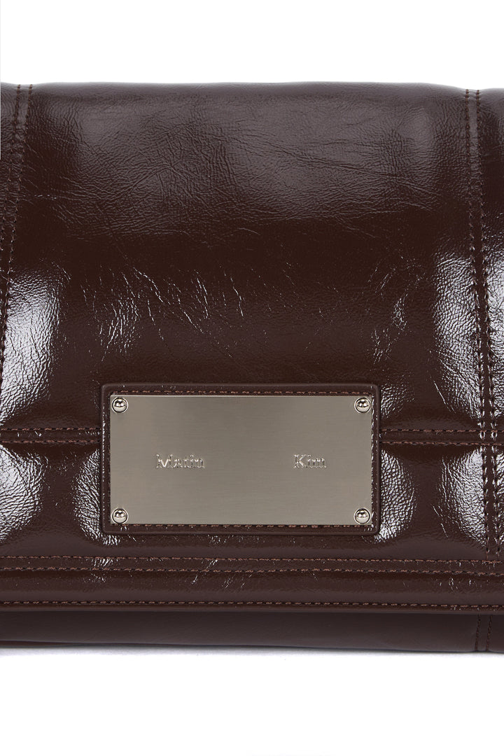 Matin Kim Glossy Quilting Medium Chain Bag — Brown
