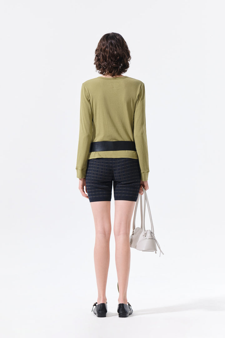 Matin Kim Asymmetric Button Closure Top — Olive