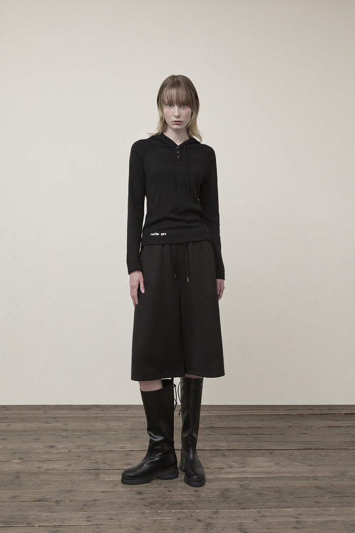 Matin Kim Button Hoody Raglan Knit — Black
