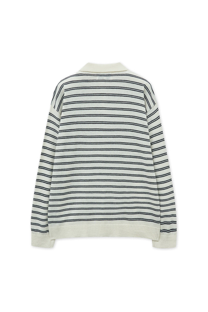 Matin Kim Heart Logo Collar Striped Pullover — Ivory