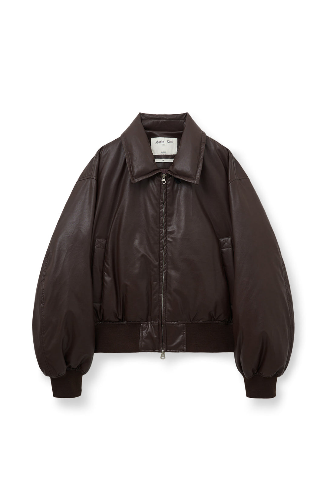 Matin Kim Faux Leather Down Jumper — Brown
