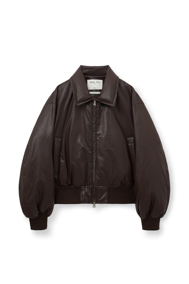 Matin Kim Faux Leather Down Jumper — Brown