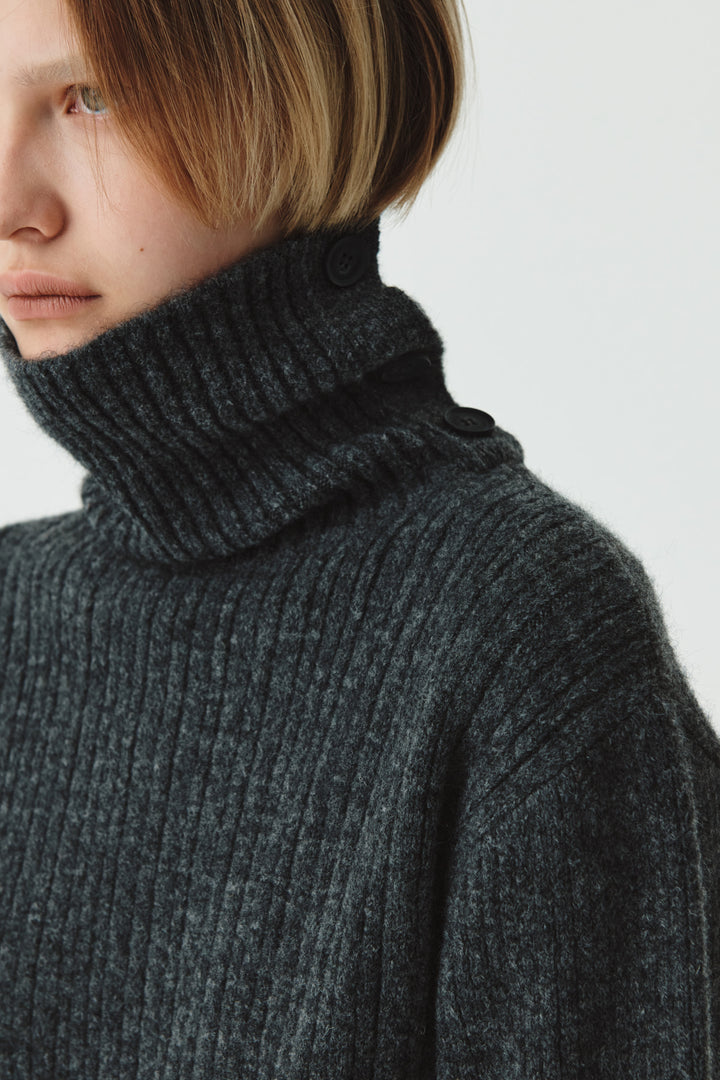 KIMMATIN Button Slit Knit Dress — Charcoal