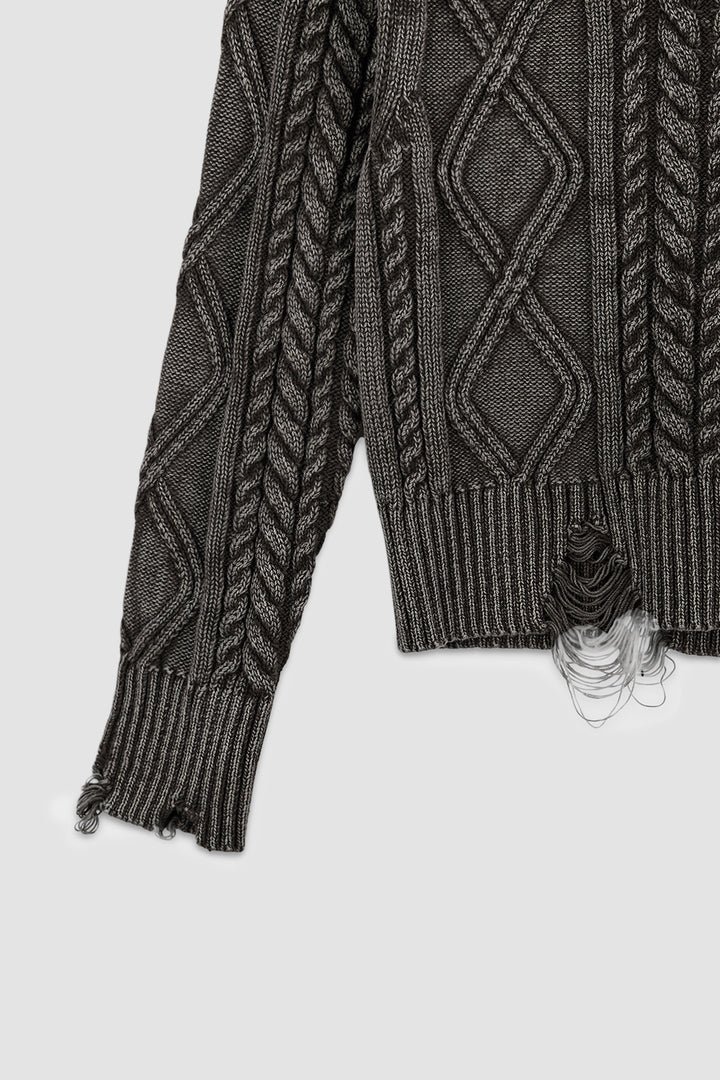 KIMMATIN Washed Cable Pullover Dark — Brown