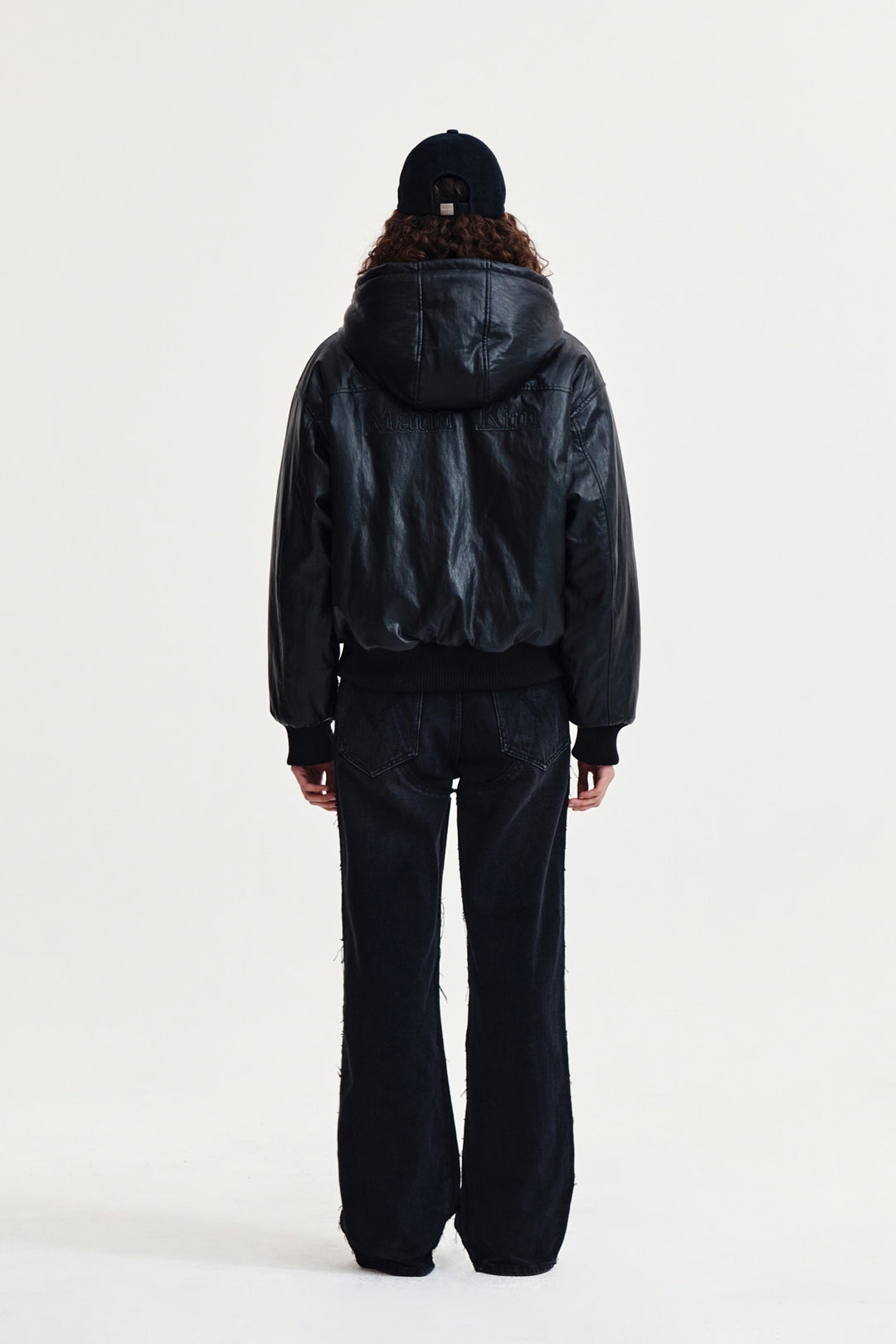 Matin Kim Faux Leather Zip-Up Hoody — Black