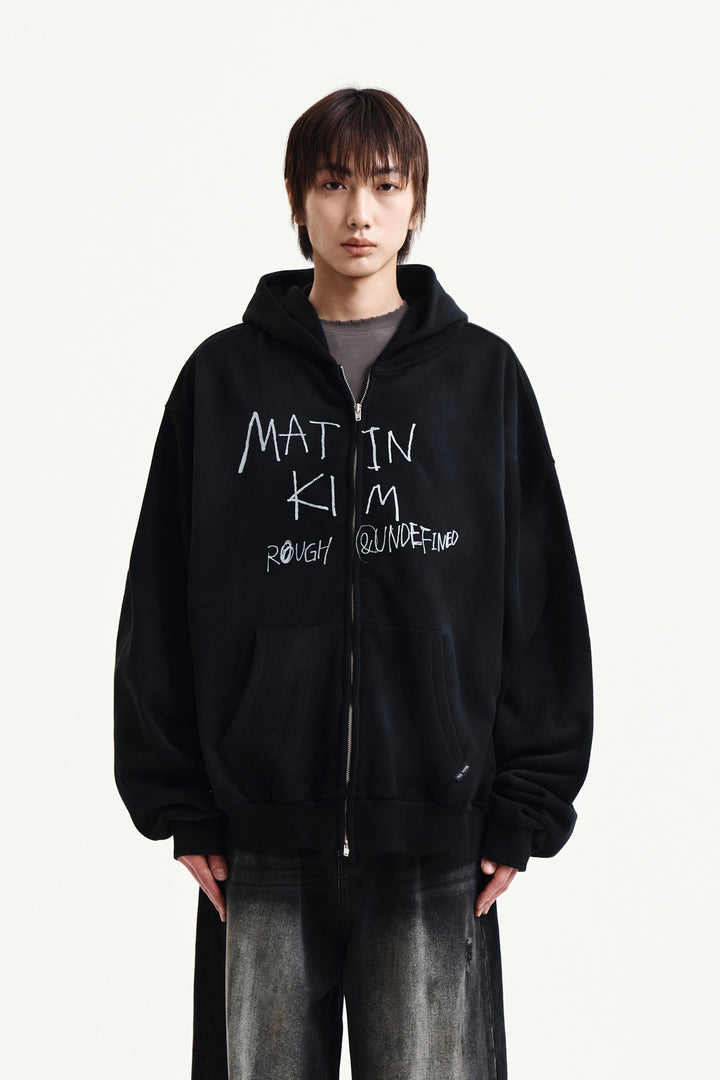 Matin Kim Vintage Washed Graffiti Zip Hoody — Black