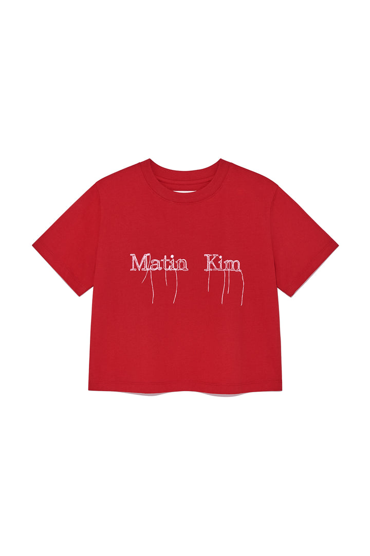 Matin Kim Logo Thread Point Crop Top — Red